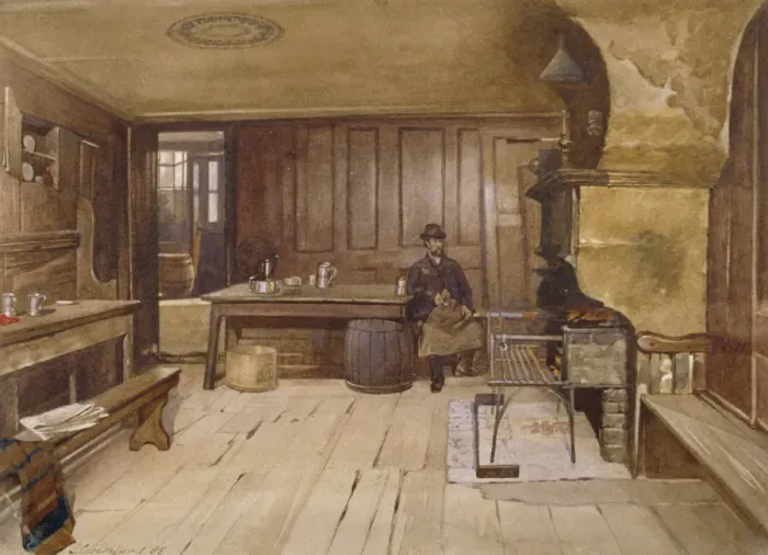 Framed Print : Interior of the tap room in the Sieve public house, Church Street, Minories, London, 1885 Framed Print : Interior of the tap room in the Sieve public house, Church Street, Minories, London, 1885