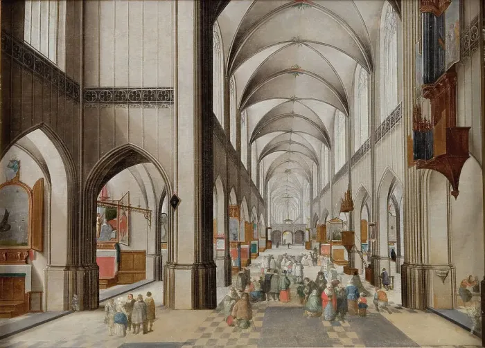 Framed Print : Interior of a Three-Aisled Gothic Church during a Sermon, 1628-1631. Creators: Peeter Neeffs the Elder, Follower of Jan Brueghel the Elder Framed Print : Interior of a Three-Aisled Gothic Church during a Sermon, 1628-1631. Creators: Peeter Neeffs the Elder, Follower of Jan Brueghel the Elder