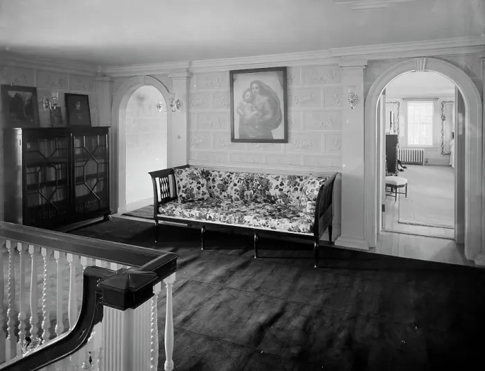 Framed Print : Interior, upper hall, New York City, between 1900 and 1910. Creator: Unknown Framed Print : Interior, upper hall, New York City, between 1900 and 1910. Creator: Unknown