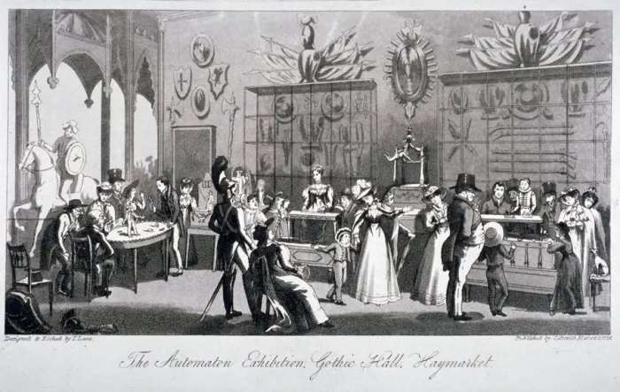 Framed Print : Interior view of the Automaton Exhibition in the Gothic Hall, Haymarket, London, 1826 Framed Print : Interior view of the Automaton Exhibition in the Gothic Hall, Haymarket, London, 1826