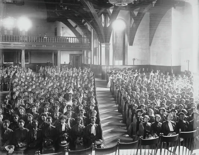 Framed Print : Interior view of chapel filled with female students at the Tuskegee Institute, c1902. Creator: Frances Benjamin Johnston Framed Print : Interior view of chapel filled with female students at the Tuskegee Institute, c1902. Creator: Frances Benjamin Johnston
