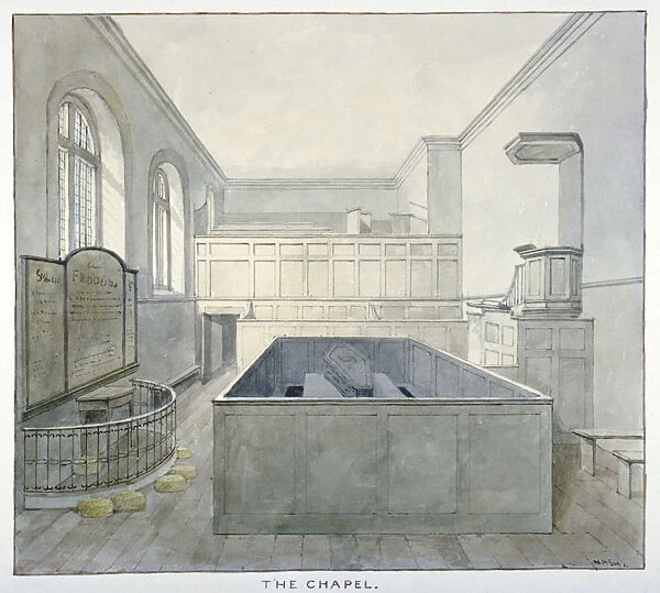Interior view of the chapel in Newgate Prison, Old Bailey, City of London, 1840. Artist