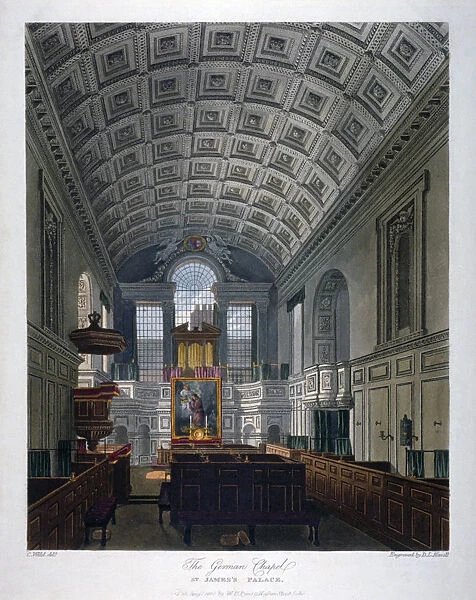 Interior view of the Chapel Royal in St Jamess Palace, Westminster, London, 1816