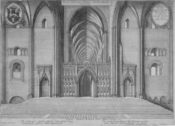Framed Print : Interior view of the choir of the old St Pauls Cathedral from the west, City of London, 1656 Framed Print : Interior view of the choir of the old St Pauls Cathedral from the west, City of London, 1656