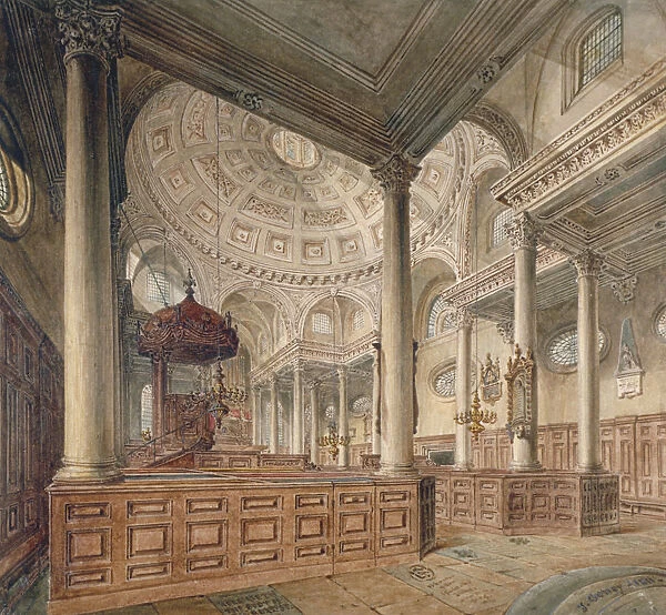 Interior view of the Church of St Stephen Walbrook, City of London, 1811. Artist
