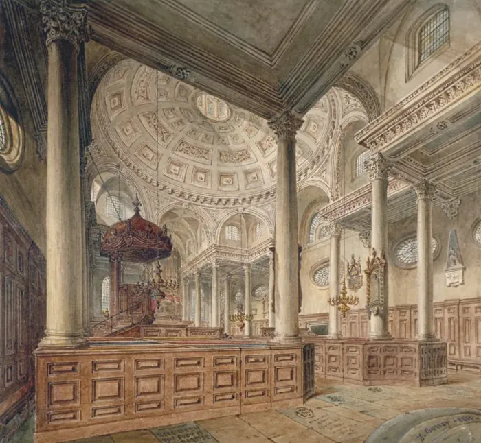 Framed Print : Interior view of the Church of St Stephen Walbrook, City of London, 1811. Artist Framed Print : Interior view of the Church of St Stephen Walbrook, City of London, 1811. Artist