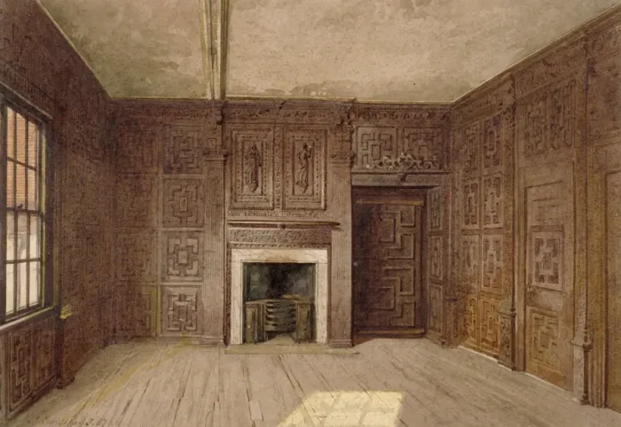 Framed Print : Interior view of the Compton Oak Room, Canonbury House, Islington, London, 1887. Artist Framed Print : Interior view of the Compton Oak Room, Canonbury House, Islington, London, 1887. Artist