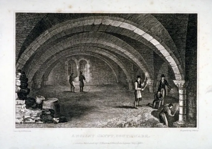 Framed Print : Interior view of the crypt, St Saviours Church, Southwark, London, 1830 Framed Print : Interior view of the crypt, St Saviours Church, Southwark, London, 1830