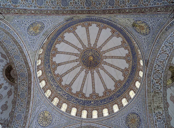 Interior view of the dome of the Blue Mosque in Istanbul