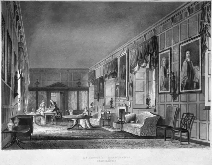 Framed Print : Interior view of Dr Fishers apartments, Charterhouse, Finsbury, London, 1816 Framed Print : Interior view of Dr Fishers apartments, Charterhouse, Finsbury, London, 1816