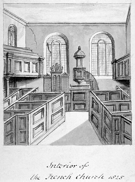 Interior view of the French Protestant Church, Threadneedle Street, City of London, 1825