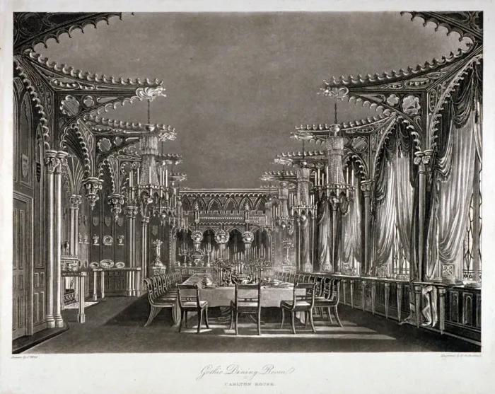 Framed Print : Interior view of the gothic dining room in Carlton House, Westminster, London, 1819 Framed Print : Interior view of the gothic dining room in Carlton House, Westminster, London, 1819