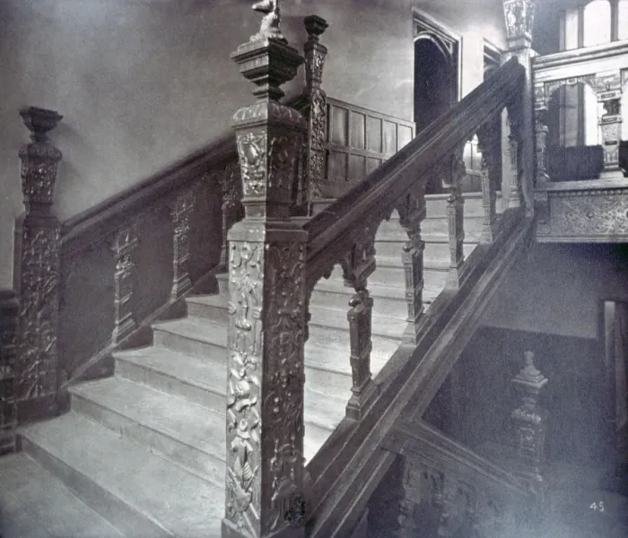 Framed Print : Interior view of the Grand Staircase in Charterhouse, London, 1880. Artist Framed Print : Interior view of the Grand Staircase in Charterhouse, London, 1880. Artist
