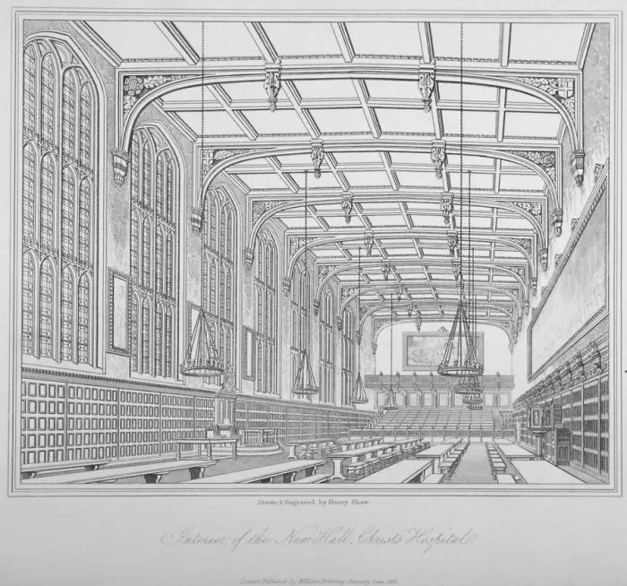 Framed Print : Interior view of the hall, Christs Hospital, City of London, 1833. Artist: Henry Shaw Framed Print : Interior view of the hall, Christs Hospital, City of London, 1833. Artist: Henry Shaw