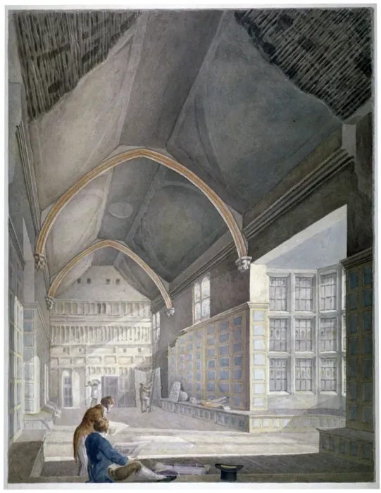 Framed Print : Interior view of the hall, Furnivals Inn, during demolition, City of London, c1819 Framed Print : Interior view of the hall, Furnivals Inn, during demolition, City of London, c1819