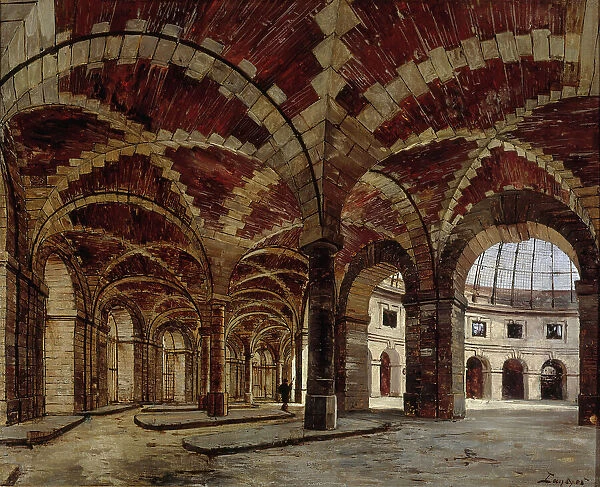 Interior view of the former Halle au Ble, in 1886. Creator: Emmanuel Lansyer