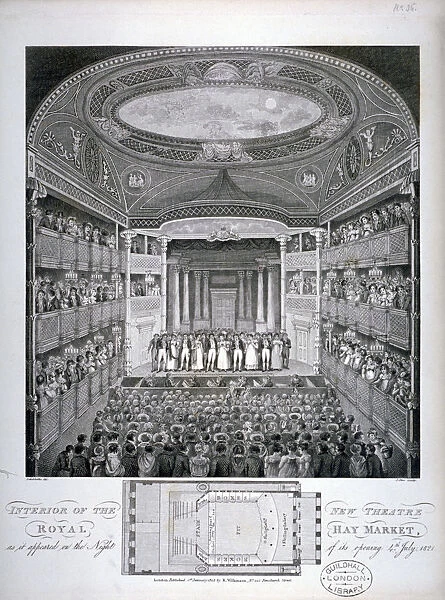 Interior view of the Haymarket Theatre, London, on its opening night in 1821 (1823)