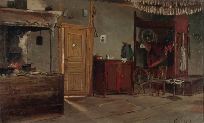 Framed Print : Interior view of the hut, 1871. Creator: Hjalmar Munsterhjelm Framed Print : Interior view of the hut, 1871. Creator: Hjalmar Munsterhjelm