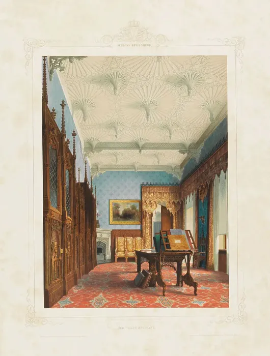Framed Print : Interior view of the library in Babelsberg Palace, Potsdam, 1853. Creator: Graeb, Carl (1816-1884) Framed Print : Interior view of the library in Babelsberg Palace, Potsdam, 1853. Creator: Graeb, Carl (1816-1884)