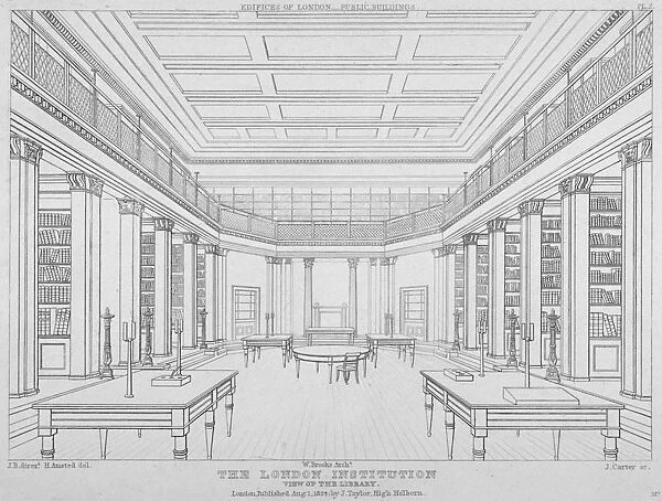 Interior view of the library in the London Institution, Finsbury Circus, City of London, 1824