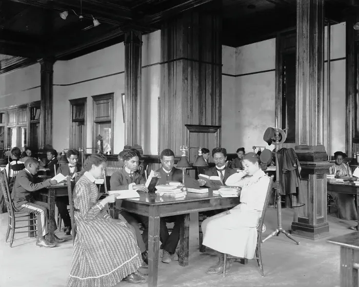 Framed Print : Interior view of library reading room with male and female students... Tuskegee Institute, c1902. Creator: Frances Benjamin Johnston Framed Print : Interior view of library reading room with male and female students... Tuskegee Institute, c1902. Creator: Frances Benjamin Johnston