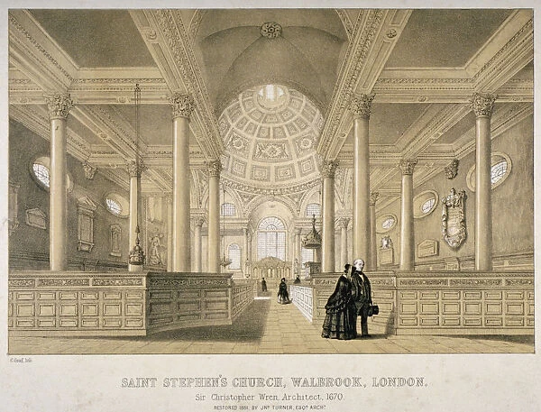 Interior view looking east, Church of St Stephen Walbrook, City of London, 1851. Artist