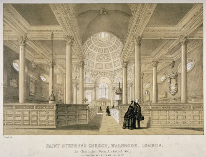 Framed Print : Interior view looking east, Church of St Stephen Walbrook, City of London, 1851. Artist Framed Print : Interior view looking east, Church of St Stephen Walbrook, City of London, 1851. Artist