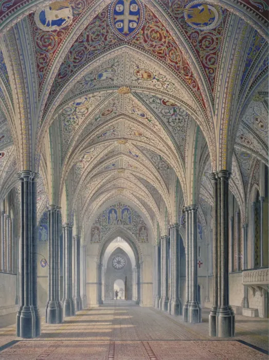 Framed Print : Interior view looking west, Temple Church, City of London, 1843 Framed Print : Interior view looking west, Temple Church, City of London, 1843