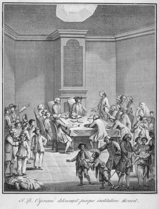 Framed Print : Interior view of the Marine Societys office over the Royal Exchange, City of London, 1758 Framed Print : Interior view of the Marine Societys office over the Royal Exchange, City of London, 1758