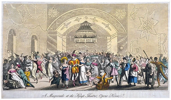 Interior view of a masquerade at the Kings Theatre, Haymarket, London, 1821