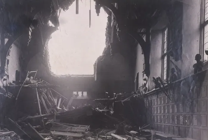 Framed Print : Interior view of Middle Temple Hall, City of London, after an air raid, c1941. Artist Framed Print : Interior view of Middle Temple Hall, City of London, after an air raid, c1941. Artist