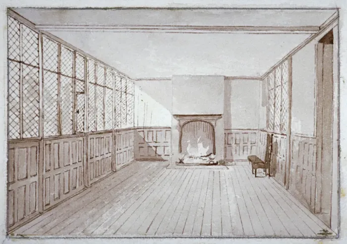 Framed Print : Interior view of Miltons school room in Barbican, City of London, 1864 Framed Print : Interior view of Miltons school room in Barbican, City of London, 1864