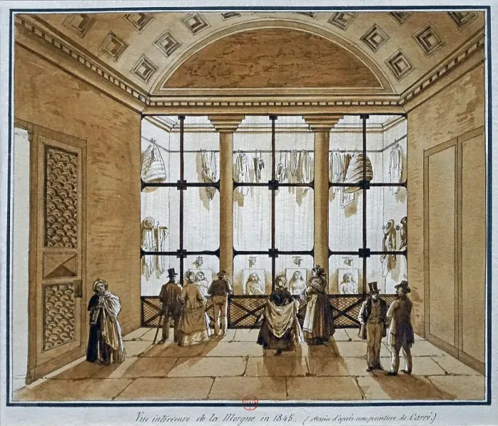 Framed Print : Interior view of the morgue, 1845. Creator: Anonymous Framed Print : Interior view of the morgue, 1845. Creator: Anonymous