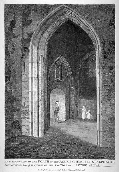 Interior view of the porch of the Church of St Alfege, London Wall, London, 1815