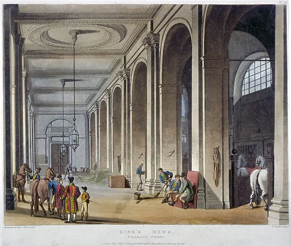 Interior view of the royal stables, Kings Mews, Charing Cross, Westminster, London, 1808