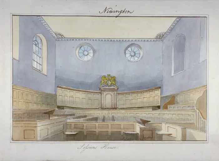 Framed Print : Interior view of the Sessions House on Newington Causeway, Southwark, London, c1825 Framed Print : Interior view of the Sessions House on Newington Causeway, Southwark, London, c1825