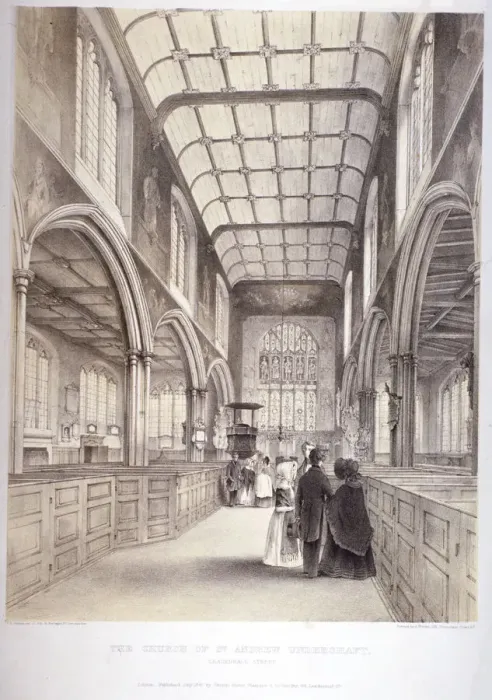 Framed Print : Interior view of St Andrew Undershaft, City of London, 1841 Framed Print : Interior view of St Andrew Undershaft, City of London, 1841