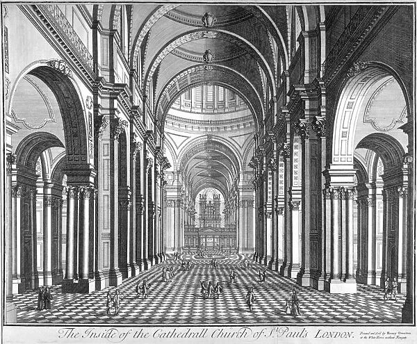 Interior view of St Pauls Cathedral, looking east along the nave, City of London, 1720