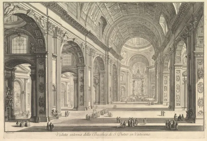 Framed Print : Interior view of St. Peters Basilica in the Vatican, from Vedute di Roma (Roman Views) Framed Print : Interior view of St. Peters Basilica in the Vatican, from Vedute di Roma (Roman Views)