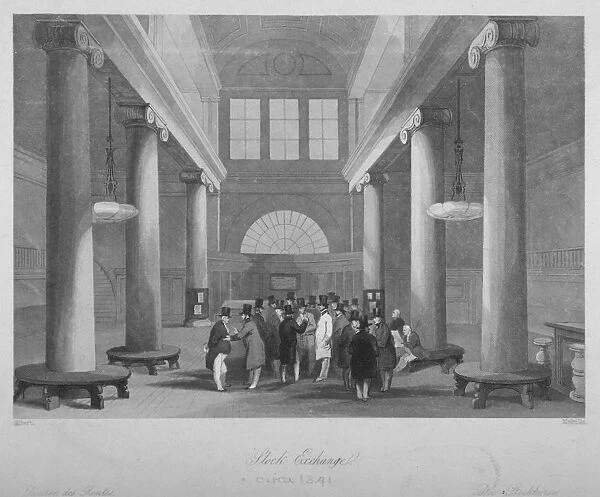 Interior view of the Stock Exchange, Bartholomew Lane, City of London, 1841. Artist