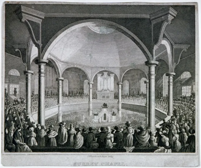 Framed Print : Interior view of Surrey Chapel with a service taking place, Southwark, London, c1815 Framed Print : Interior view of Surrey Chapel with a service taking place, Southwark, London, c1815