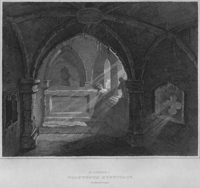 Framed Print : The Interior of Warkworth Hermitage, Northumberland, 1814. Artist: John Greig