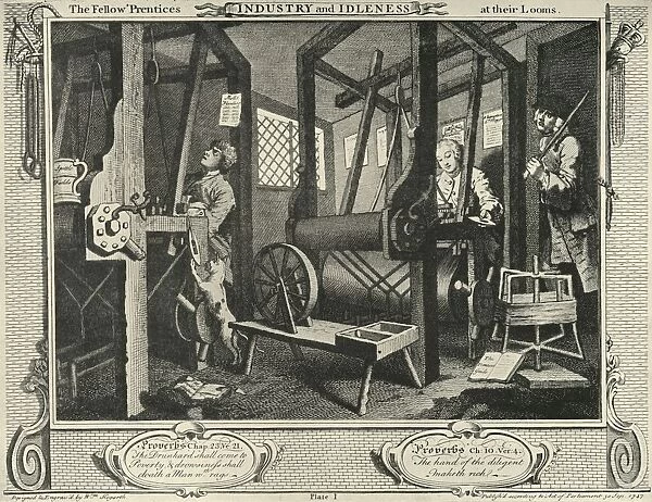 Interior of a Weavers Workshop, 1747, (1925). Creator: William Hogarth