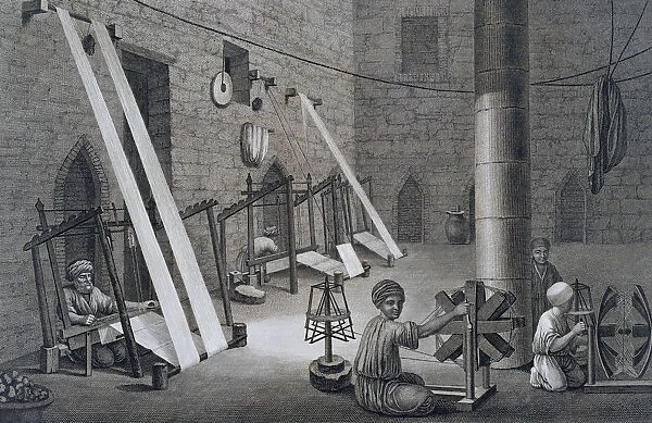Interior of a Weavers Workshop, Egypt, 1822. Artist: Schroeder