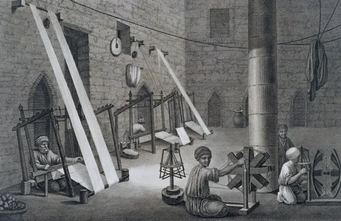 Framed Print : Interior of a Weavers Workshop, Egypt, 1822. Artist: Schroeder Framed Print : Interior of a Weavers Workshop, Egypt, 1822. Artist: Schroeder