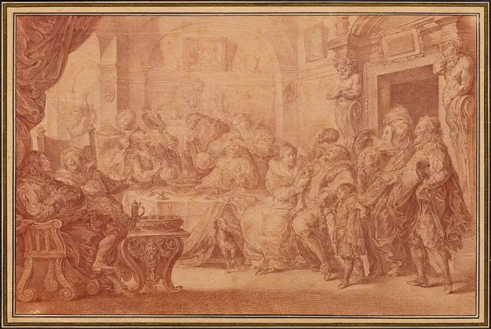 Framed Print : Interior with a wedding party. From the Life of Henry IV. Creator: Cochin, Charles-Nicolas, the Younger (1715-1790) Framed Print : Interior with a wedding party. From the Life of Henry IV. Creator: Cochin, Charles-Nicolas, the Younger (1715-1790)