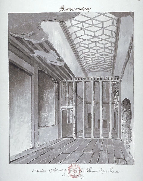 Interior of the west wing of Sir Thomas Popes House in Bermondsey, 1808. Artist
