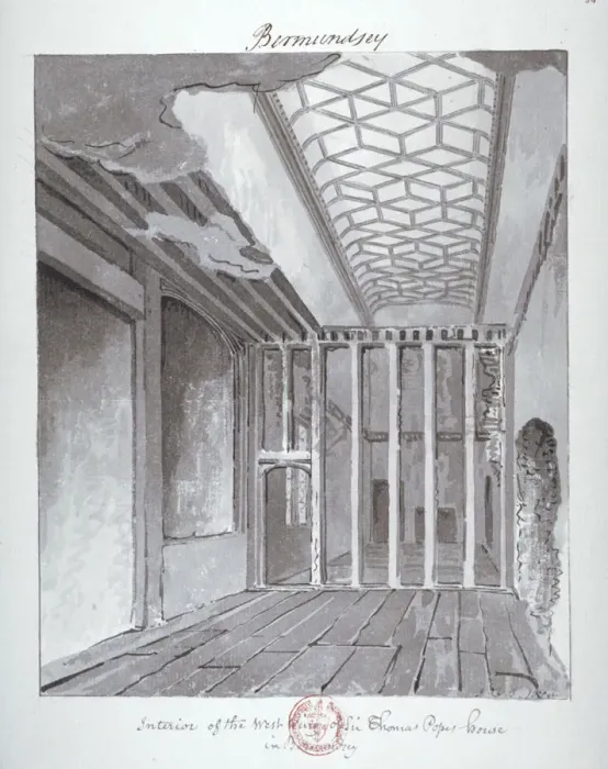 Framed Print : Interior of the west wing of Sir Thomas Popes House in Bermondsey, 1808. Artist Framed Print : Interior of the west wing of Sir Thomas Popes House in Bermondsey, 1808. Artist
