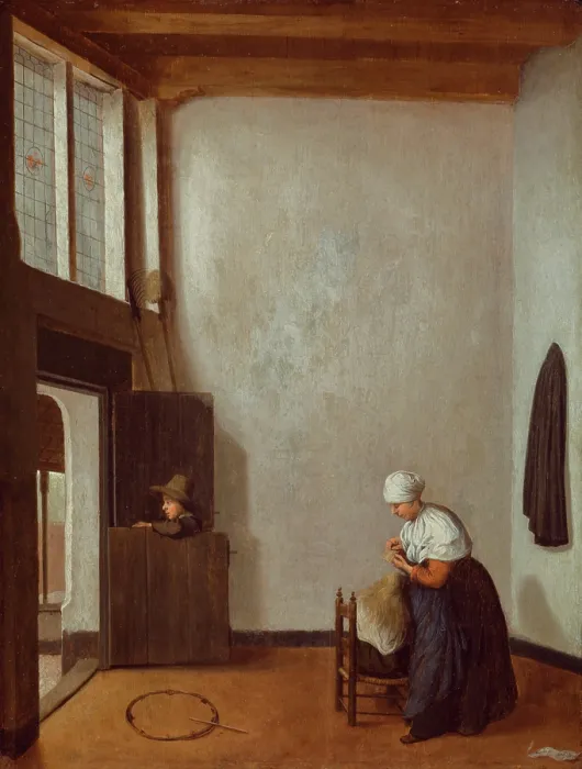Framed Print : Interior with a Woman Combing a Little Girl's Hair, between 1654 and 1662. Creator: Jacobus Vrel. Interior with a Woman Combing a Little Girl's Hair, between 1654 and 1662 Framed Print : Interior with a Woman Combing a Little Girl's Hair, between 1654 and 1662. Creator: Jacobus Vrel. Interior with a Woman Combing a Little Girl's Hair, between 1654 and 1662