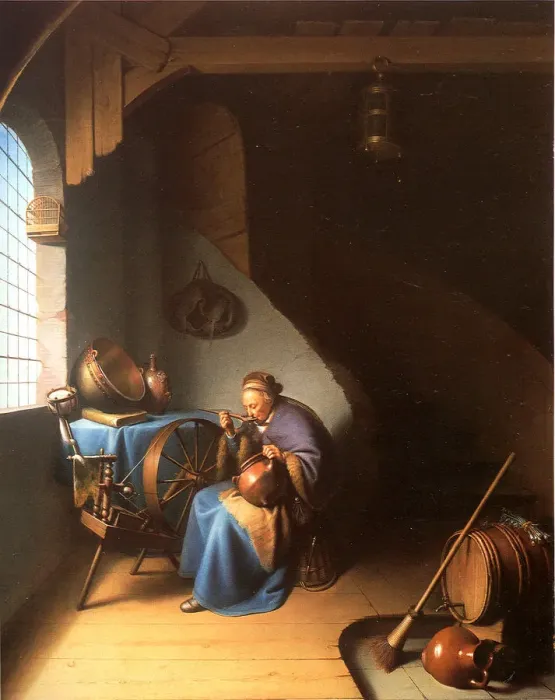 Framed Print : Interior with a Woman eating Porridge. Artist: Dou, Gerard (Gerrit) (1613-1675) Framed Print : Interior with a Woman eating Porridge. Artist: Dou, Gerard (Gerrit) (1613-1675)